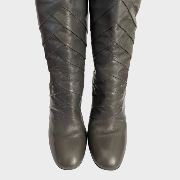 Elie Tahari Gray Wrap Edgy Heels Round Toe Boots Tall Women's Size 6.5 - Picture 4 of 16